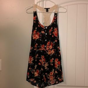 Black Floral Romper with Crocheted Back